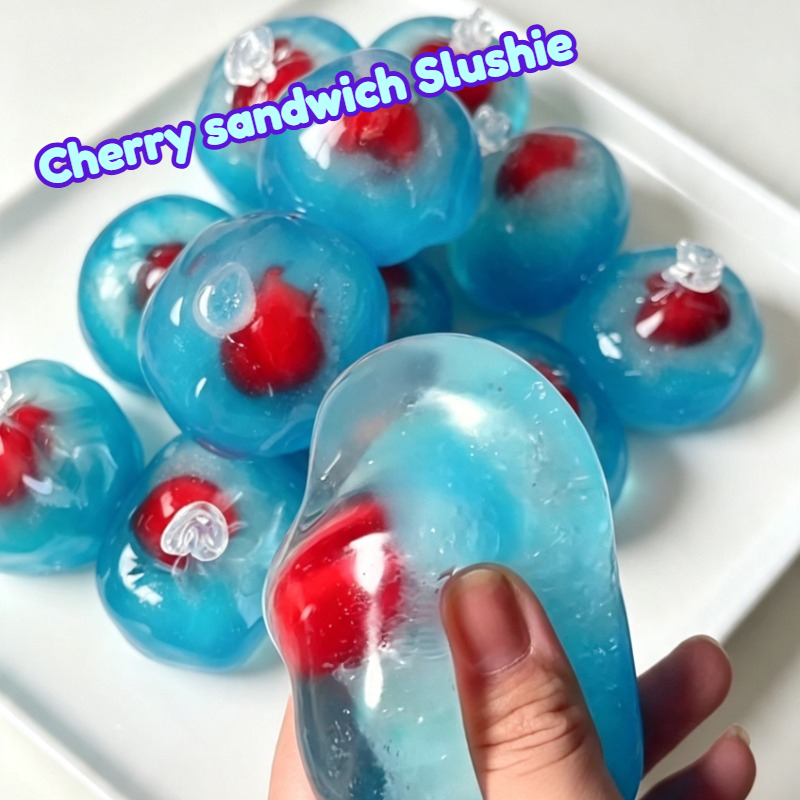 Party Games Crazy - Vormbare kersen-sandwich-slushie stressbal, langzaam rijzend, niet-stuiterend
